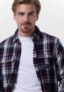 blauwe scotch & soda casual overhemd regular fit mid-weight brushed flannel check shirt