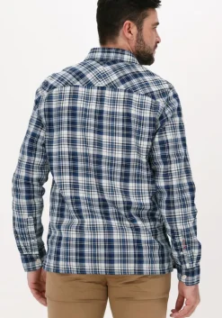 blauwe scotch & soda casual overhemd indigo checked 1 pocket workwe