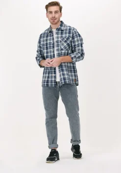 blauwe scotch & soda casual overhemd indigo checked 1 pocket workwe