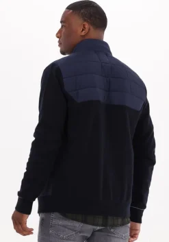blauwe scotch & soda gewatteerde jas padded jacket with knitted sleeve and back panel