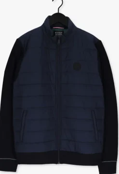 blauwe scotch & soda gewatteerde jas padded jacket with knitted sleeve and back panel