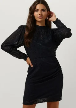 blauwe scotch & soda mini jurk mock neck mini dress with open back detail