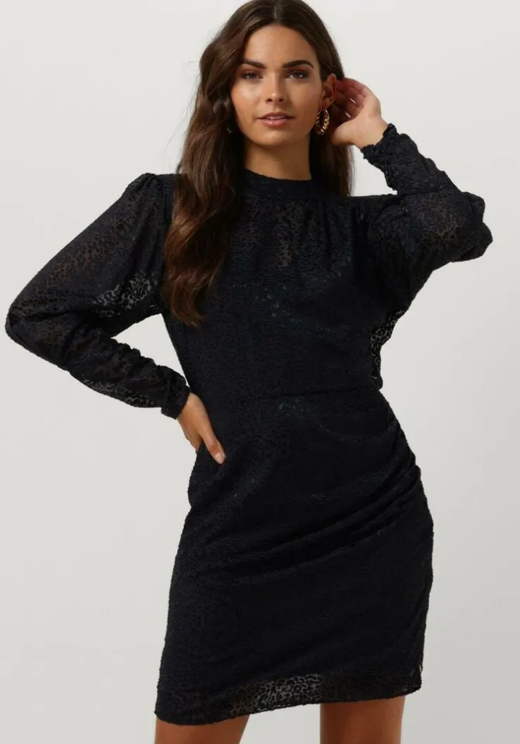 blauwe scotch & soda mini jurk mock neck mini dress with open back detail