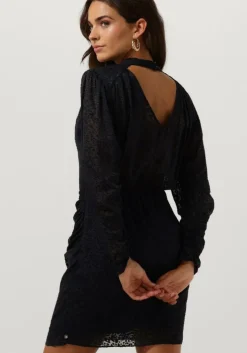 blauwe scotch & soda mini jurk mock neck mini dress with open back detail