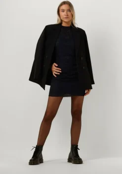 blauwe scotch & soda mini jurk mock neck mini dress with open back detail