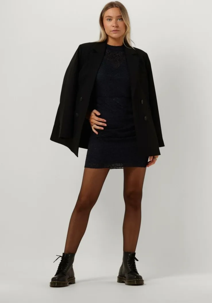 blauwe scotch & soda mini jurk mock neck mini dress with open back detail