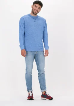 blauwe scotch & soda trui lightweight linen-blend melange crewneck pullover