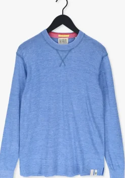blauwe scotch & soda trui lightweight linen-blend melange crewneck pullover