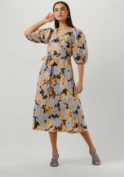 blauwe second female midi jurk marigold wrap dress