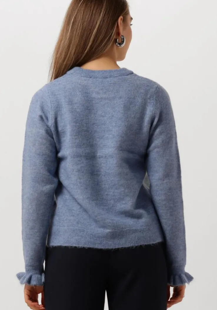 blauwe selected femme trui slflulu ls knit frill cuff o-neck