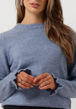 blauwe selected femme trui slflulu ls knit frill cuff o-neck