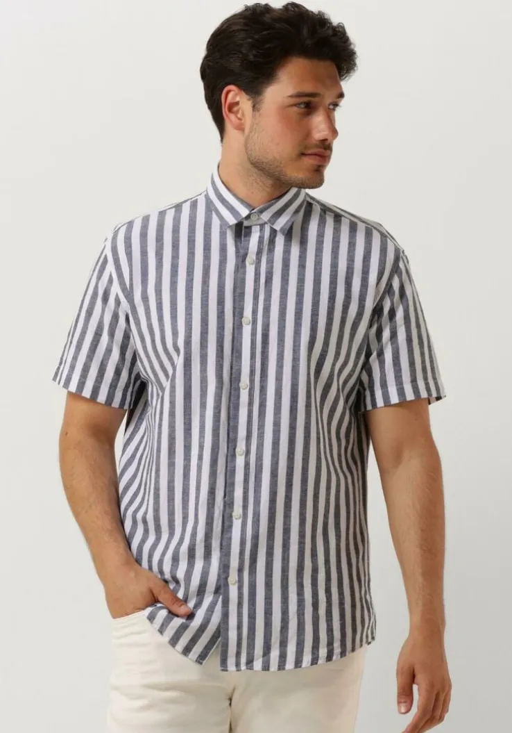 blauwe selected homme casual overhemd slhregnew-linen shirt ss classic