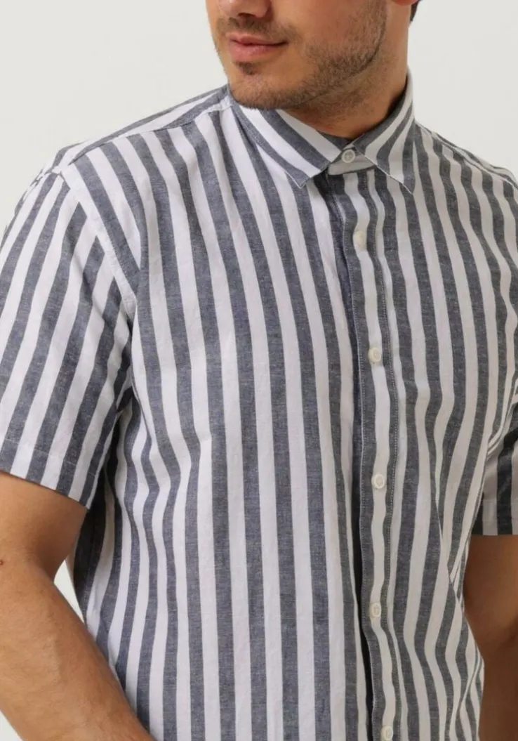 blauwe selected homme casual overhemd slhregnew-linen shirt ss classic