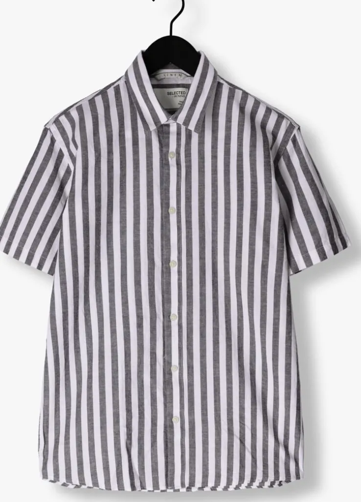 blauwe selected homme casual overhemd slhregnew-linen shirt ss classic