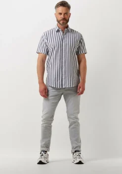 blauwe selected homme casual overhemd slhregnew-linen shirt ss classic