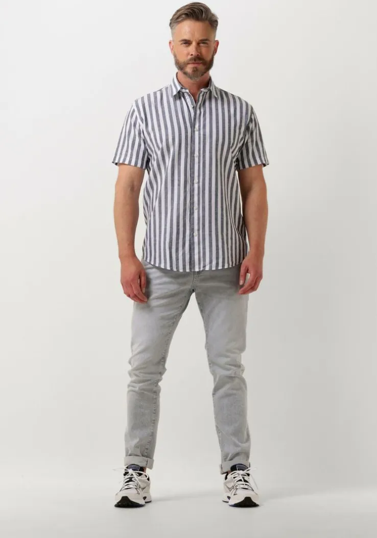 blauwe selected homme casual overhemd slhregnew-linen shirt ss classic