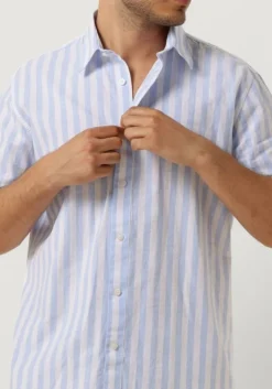 blauwe selected homme casual overhemd slhregnew-linen shirt ss classic