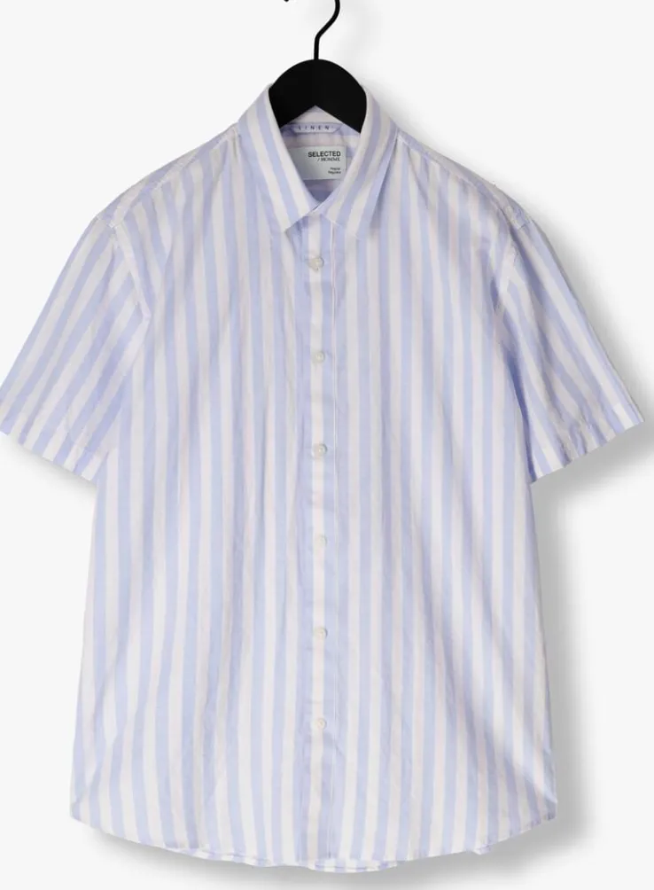 blauwe selected homme casual overhemd slhregnew-linen shirt ss classic