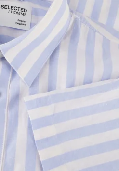blauwe selected homme casual overhemd slhregnew-linen shirt ss classic