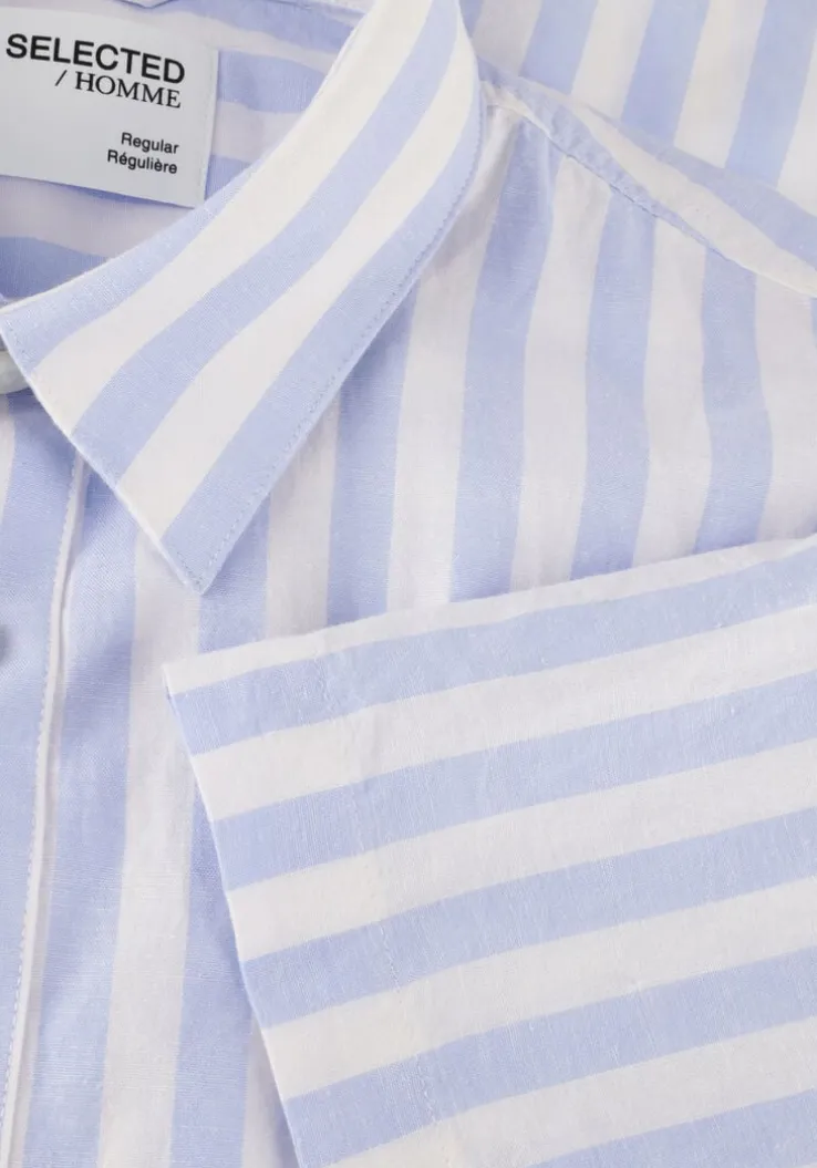 blauwe selected homme casual overhemd slhregnew-linen shirt ss classic