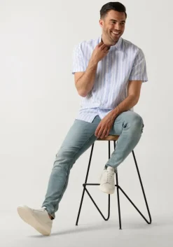 blauwe selected homme casual overhemd slhregnew-linen shirt ss classic