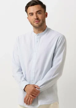 blauwe selected homme casual overhemd slhregnew-linen shirt ls band