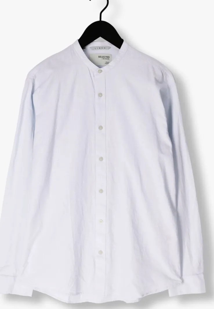 blauwe selected homme casual overhemd slhregnew-linen shirt ls band