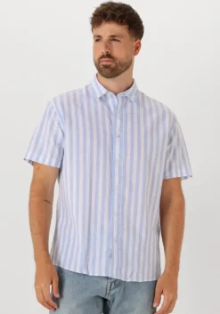 blauwe selected homme casual overhemd slhreg-sun shirt ss noos