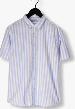 blauwe selected homme casual overhemd slhreg-sun shirt ss noos
