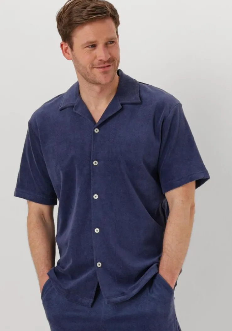 blauwe selected homme casual overhemd slhrelaxtalon towel ss jersey shirt