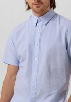 blauwe selected homme casual overhemd slhslimnew-linen shirts ss classic w