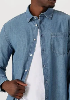 blauwe selected homme casual overhemd slhregcarlo denim ls shirt noos