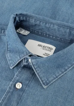 blauwe selected homme casual overhemd slhregcarlo denim ls shirt noos