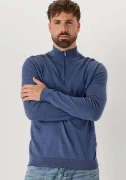 blauwe selected homme trui slhberg half zip cardigan noos
