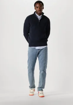 blauwe selected homme trui slhrodney ls high neck half zip