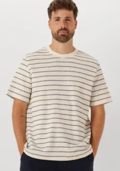blauwe selected homme t-shirt slhdjango stripe ss o-neck tee