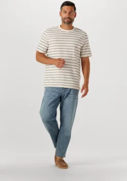 blauwe selected homme t-shirt slhdjango stripe ss o-neck tee