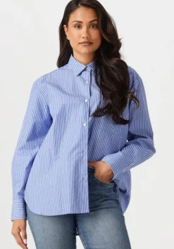 blauwe tommy hilfiger blouses ess poplin easy fit shirt