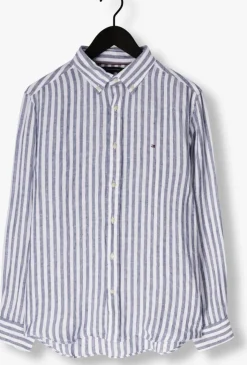 blauwe tommy hilfiger casual overhemd linen essential stripe rf shirt