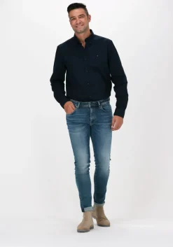 blauwe tommy hilfiger casual overhemd core stretch slim poplin shirt