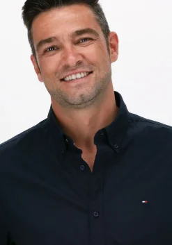 blauwe tommy hilfiger casual overhemd core stretch slim poplin shirt