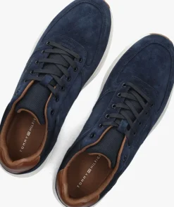 blauwe tommy hilfiger lage sneakers premium suede hybrid