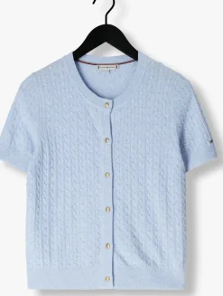 blauwe tommy hilfiger top mini cable c-nk cardi ss