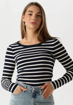 blauwe tommy hilfiger top slim 5x2 rib o-nk ls