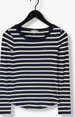 blauwe tommy hilfiger top slim 5x2 rib o-nk ls