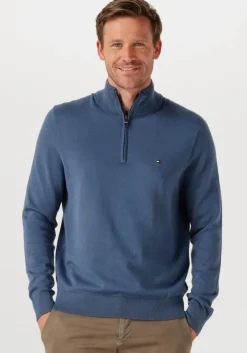 blauwe tommy hilfiger trui essential cotton zip mock