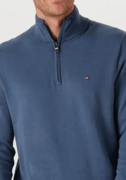 blauwe tommy hilfiger trui essential cotton zip mock