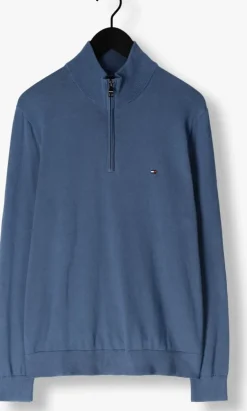 blauwe tommy hilfiger trui essential cotton zip mock