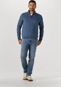 blauwe tommy hilfiger trui essential cotton zip mock