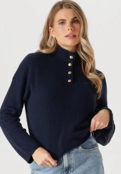 blauwe tommy hilfiger trui gold button polo ls sweater